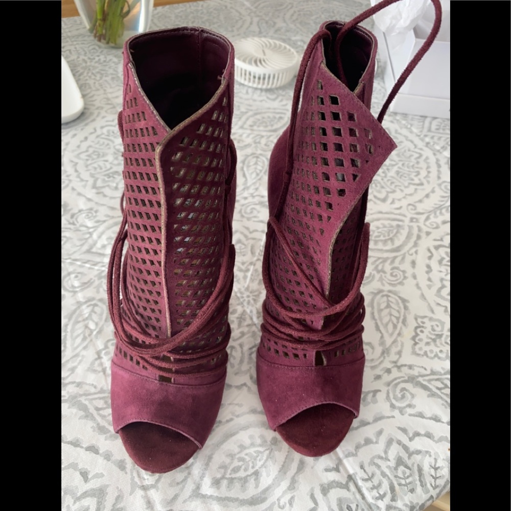 Plum/purple peep toe boot